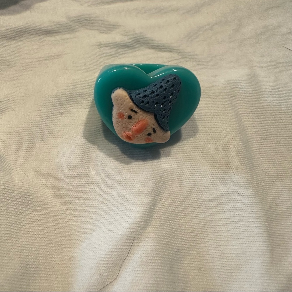 Teal Acrylic Heart Shaped Face Statement Ring Size 6